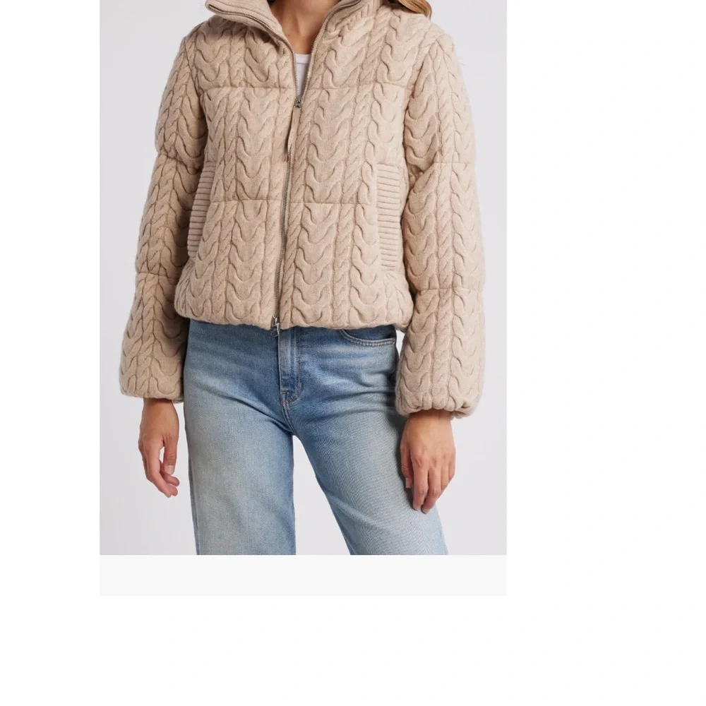 Varley Beige Cable Knit Puffer Jacket, size Large, NEW - Picture 5 of 16
